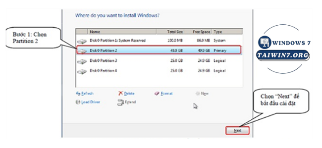 Chọn phân vùng giống ảnh.