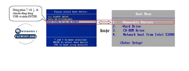 Tìm và chọn dòng có chứa “USB” trong danh sách menu Boot.