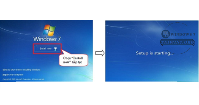 Bắt đầu cài đặt hệ điều hành.