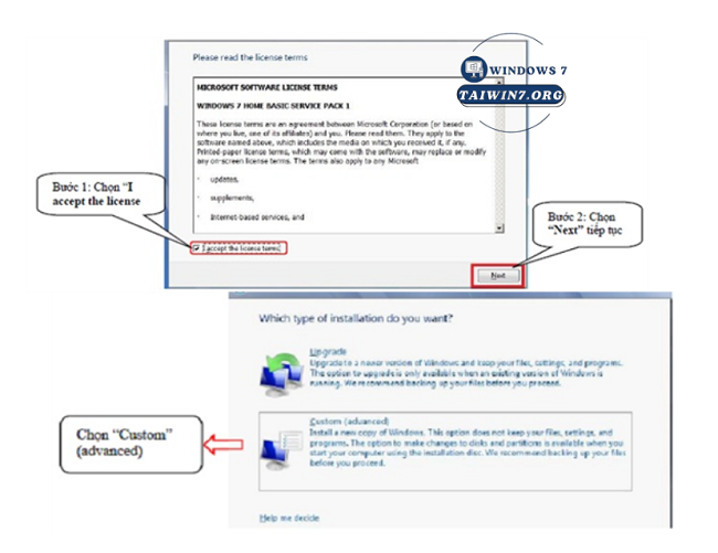 Chọn "next" để tiếp tục.