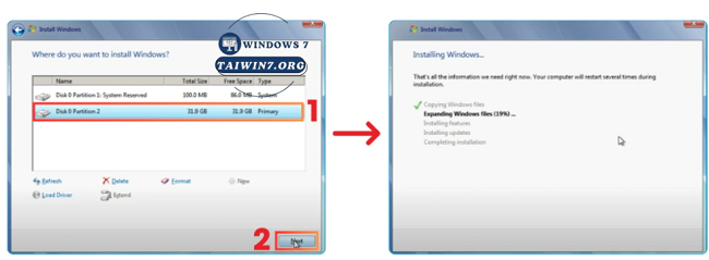 Bắt đẩu cài đặt hệ điều hành.