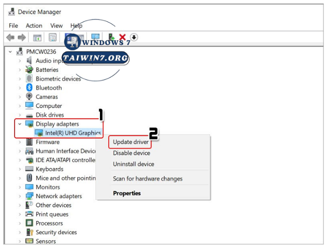 Nhấn vào mục "Display adapter" và cập nhật lại Card đồ họa.