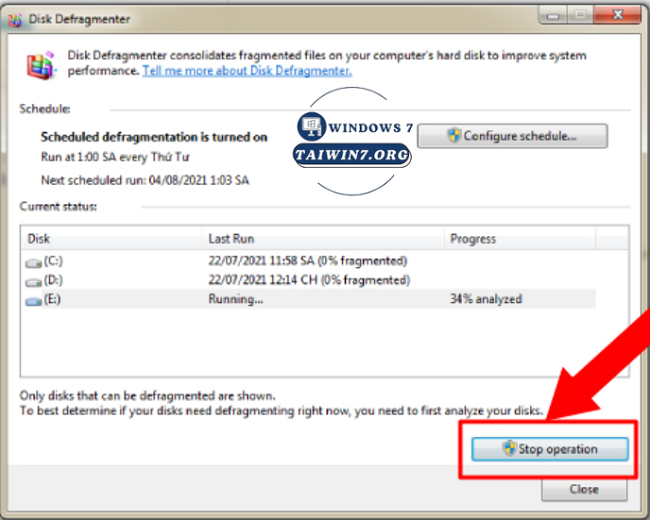 Chọn "Stop operation" để hoàn tất quá trình.