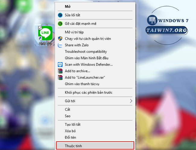 Click chọn vào mục shortcut, sau đó chọn vào thuộc tính.