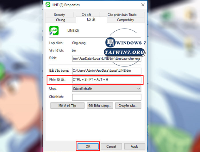 Tạo tổ hợp phím phù hợp và nhấn "Ok".