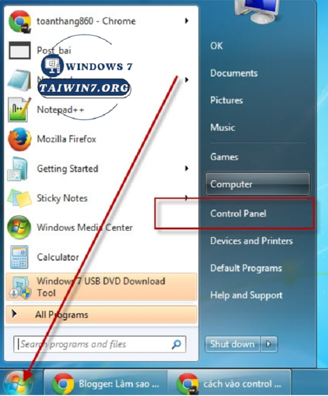 Gõ dòng chữ Control Panel vào ô tìm kiếm.