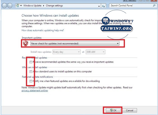 Bỏ tích chọn vào các ô đã khoanh vùng và nhấn Ok.