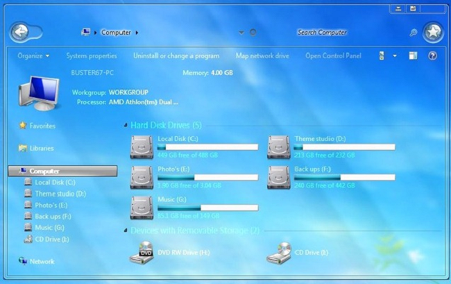 Tùy chỉnh đơn giản hơn với giao diện với Aero